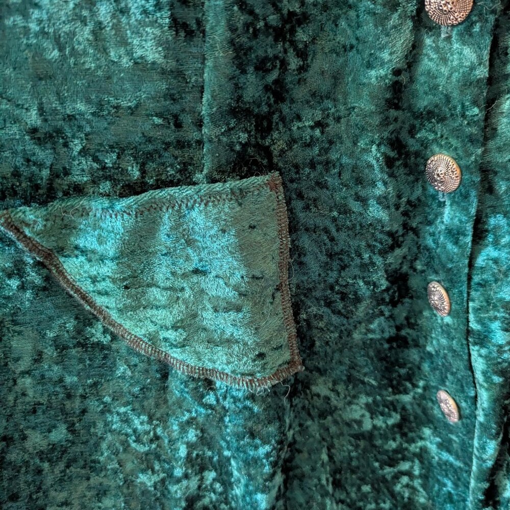 Vintage Emerald Green Crushed Velvet Skater Babydoll Fit Flare Dress Whimsigoth - Picture 7 of 13